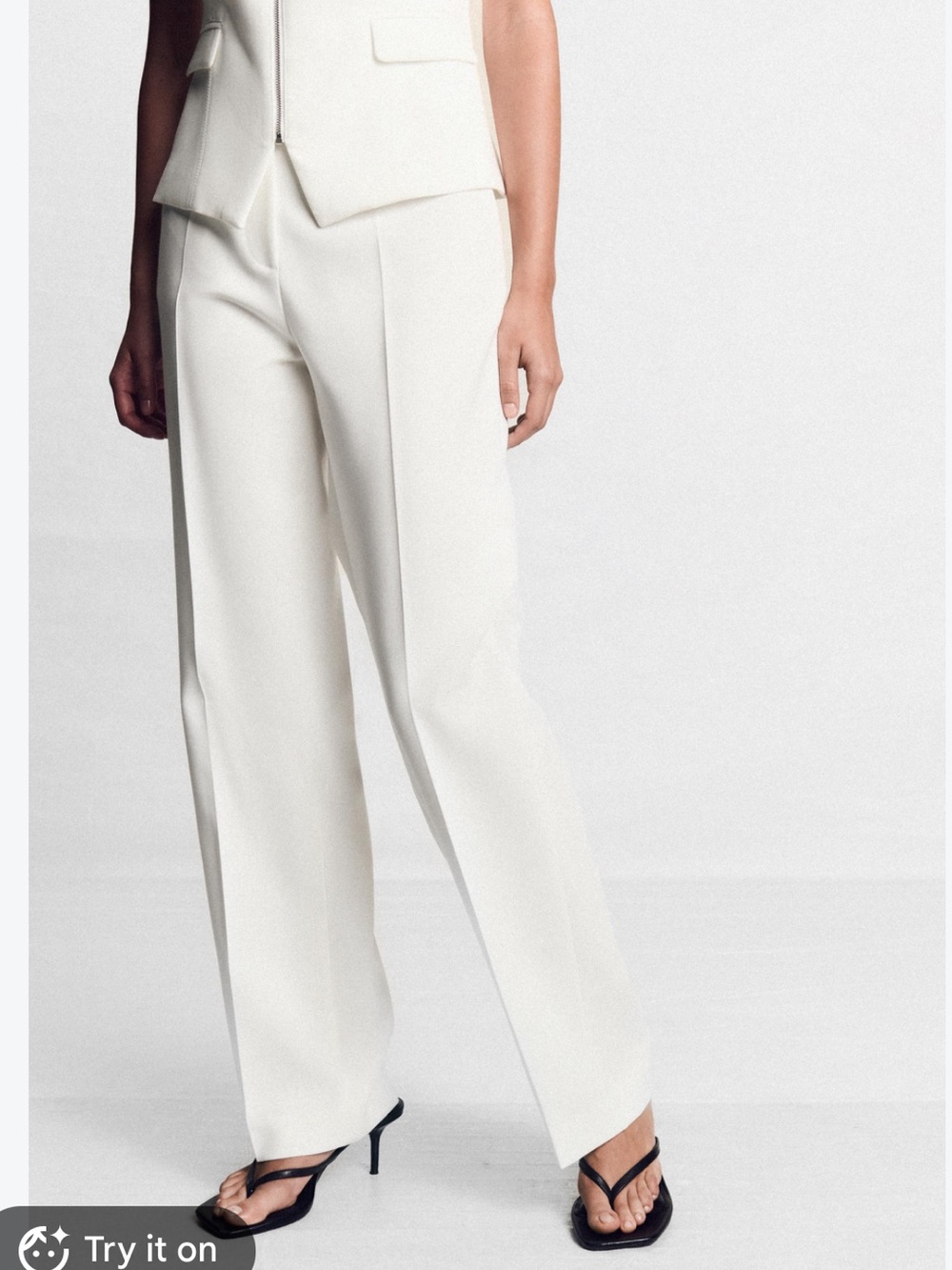 ZARA Cream High-Waist Wide-Leg Trousers